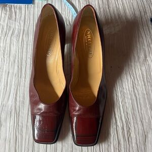 Nicolette Italian  Burgundy Leather Square-Toe Pumps
